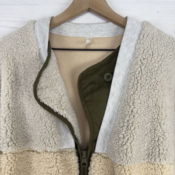 Free People Movement Jacket Women S Sherpa Fleece Full Zip Oversized Cream Green - Picture 2 of 16